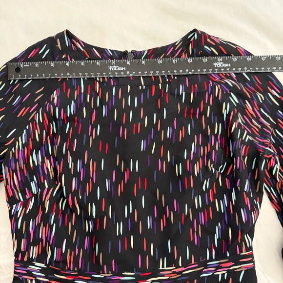 Shoshanna Silk Fit & Flare Dress Black Multicolor Confetti Print Long Sleeve Sz4 - Picture 8 of 12